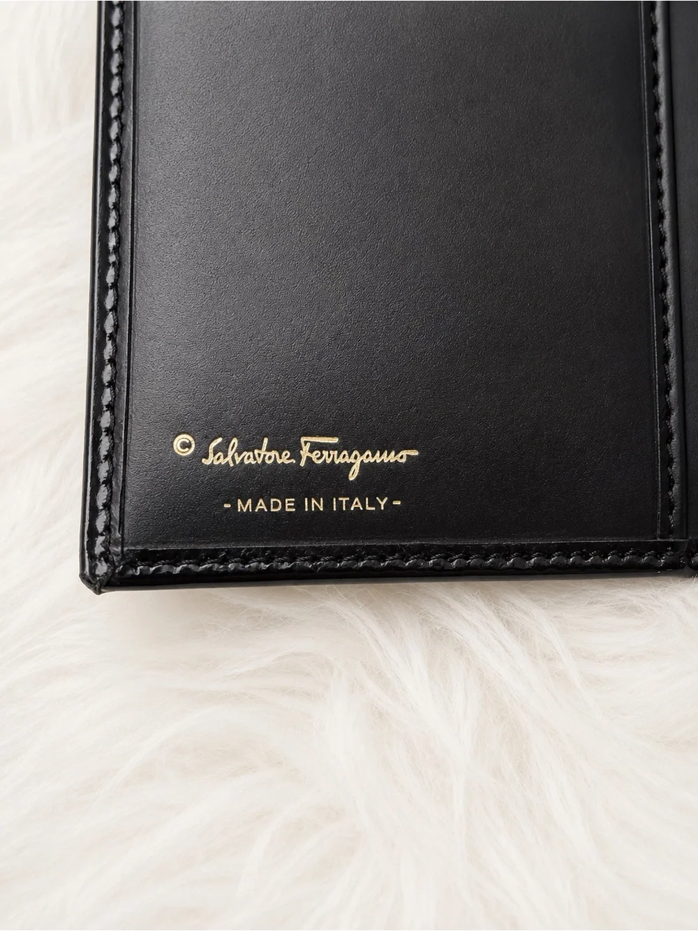 Salvatore Ferragamo Black Patent Leather Snap Wallet with Gold Plaque